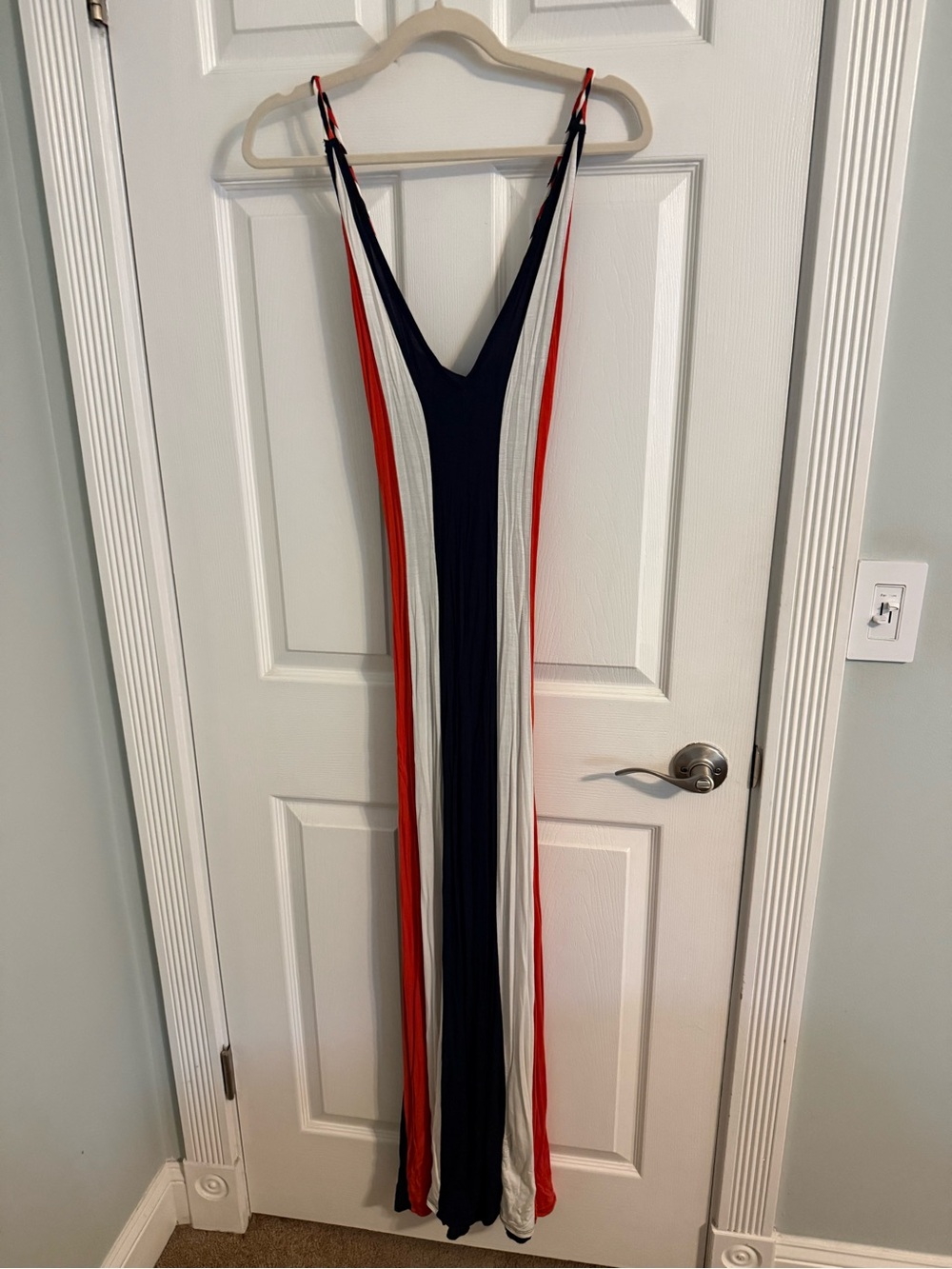 VENUS Navy, White & Red Striped Maxi Dress
